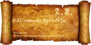 Körmendy Miklós névjegykártya